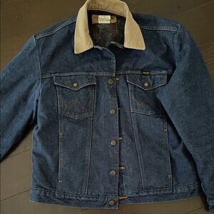 Wrangler Navy Blue Denim Jacket with Tan Corduroy Collar